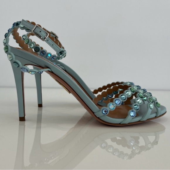 AQUAZZUA BLUE TONE CRYSTAL SANDALS 85MM SIZE IT 38 / US 8 NIB! - Picture 7 of 17